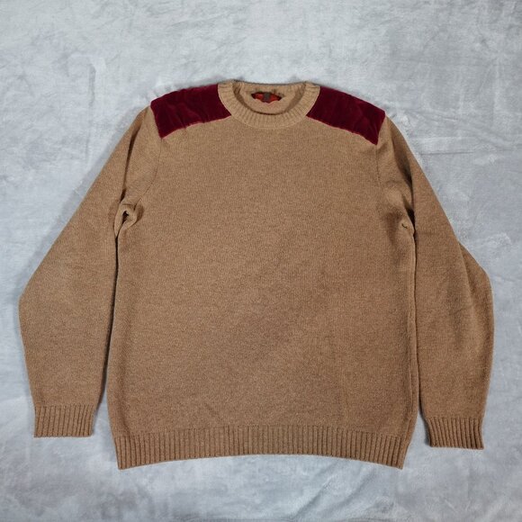 Etro Milano Wool Crewneck Sweater Mens S Velour Shoulder Brown